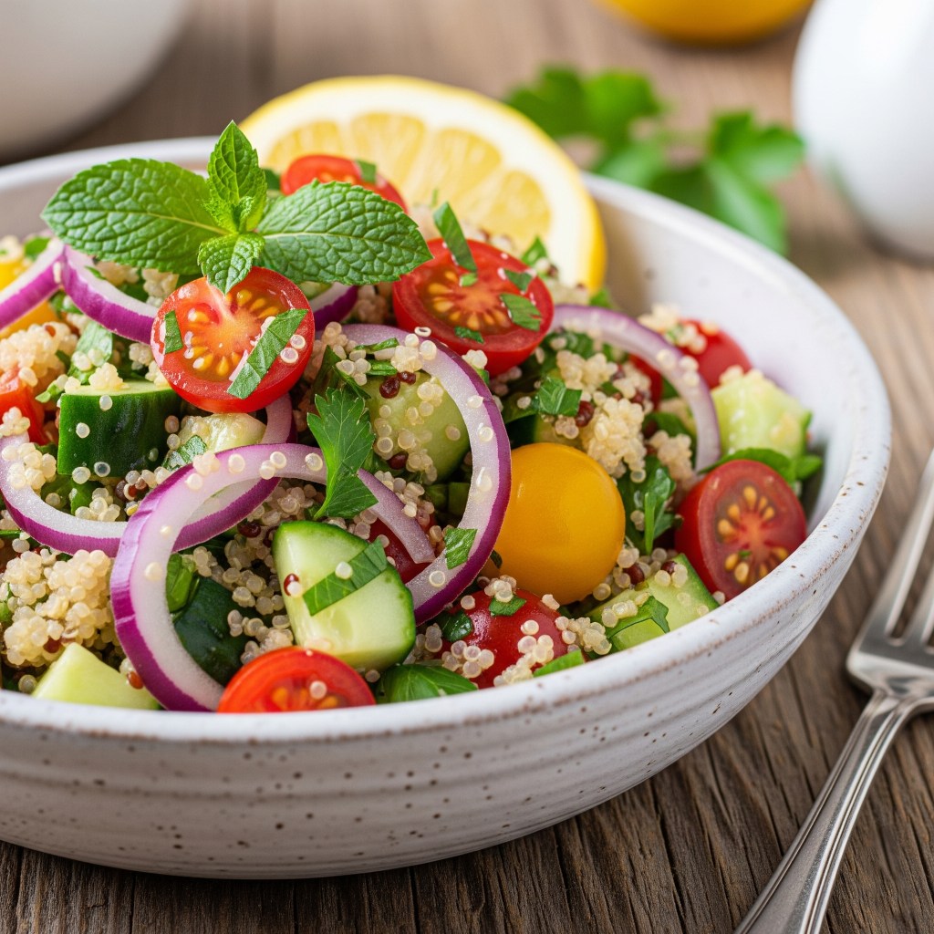 🥗 Ensalada de Quinoa con Hortalizas Mediterráneas y Aderezo de Limón y Hierbas
