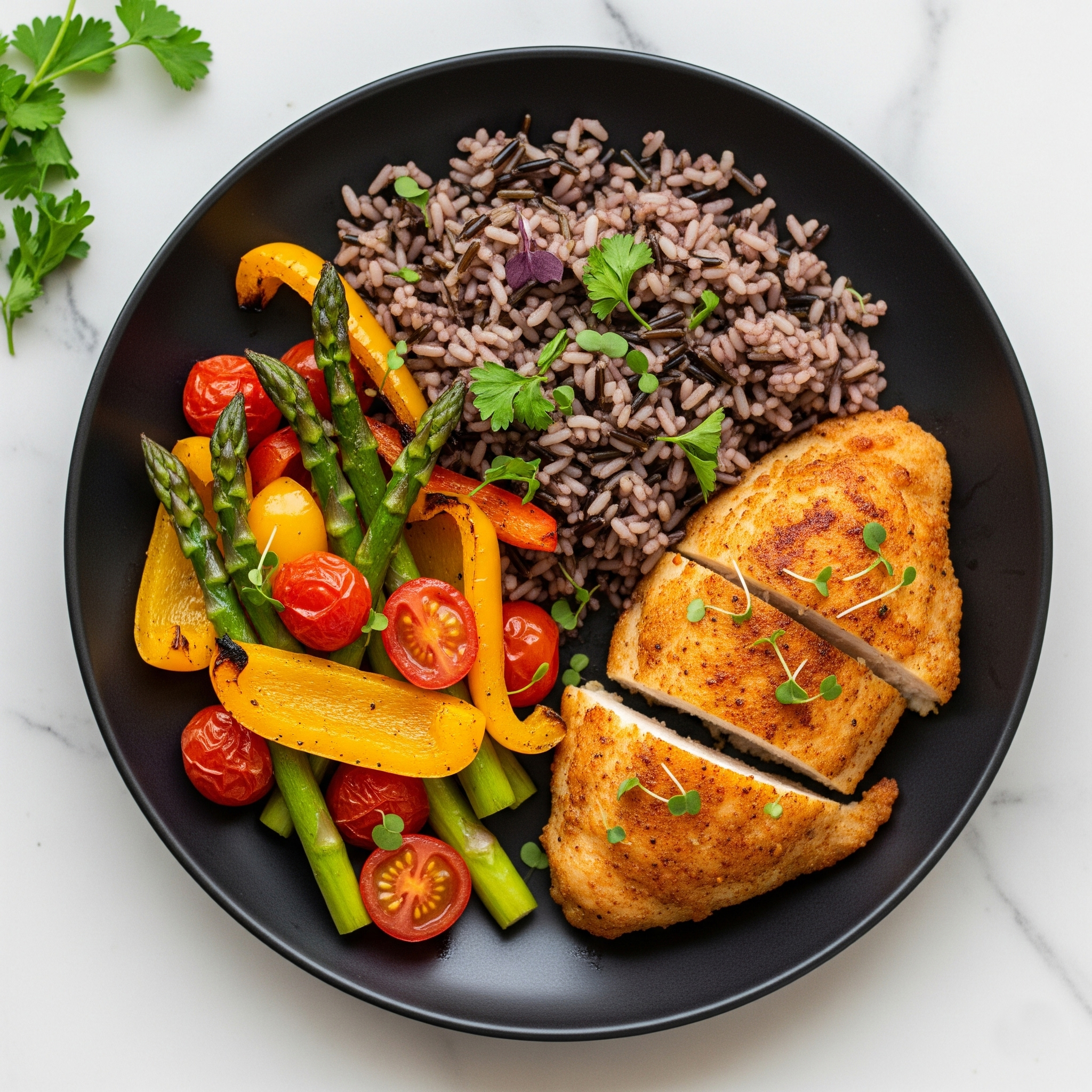 🍗 Pechuga de Pollo Crujiente en Airfryer con Arroz Salvaje y Verduras Asadas al Limón