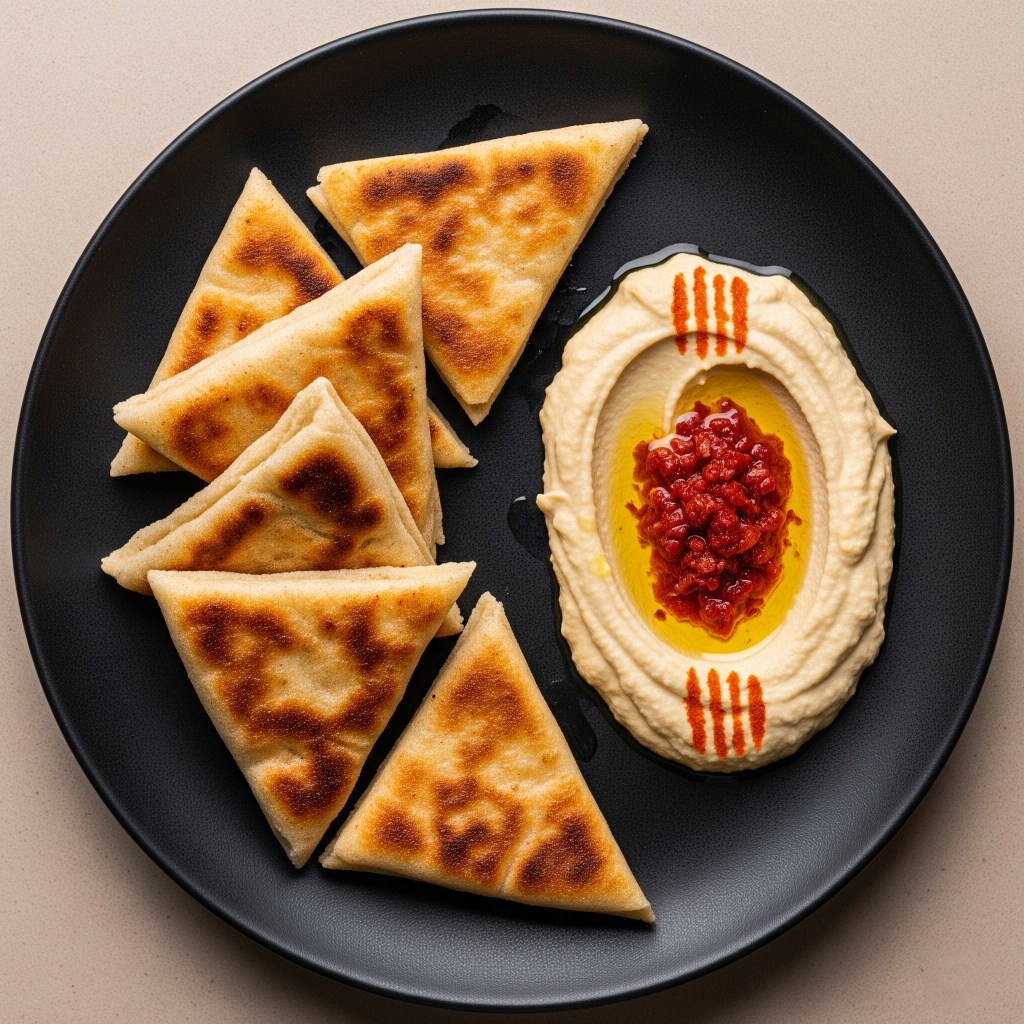 🌶️ Pan Marroquí Batbout Casero con Hummus de Pimiento del Piquillo y Aceite&nbsp;Especiado