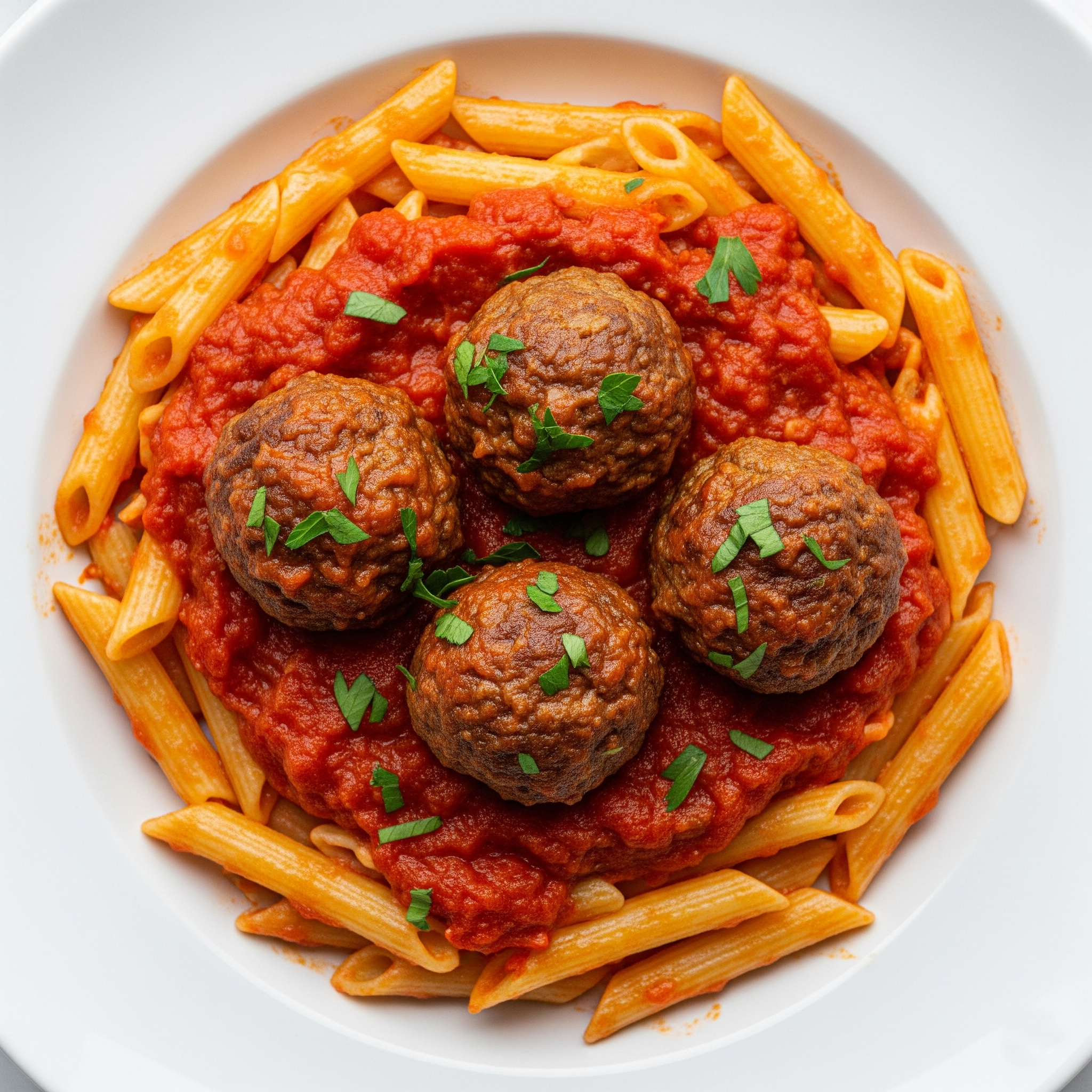 🍝 Penne con Albóndigas Caseras en Salsa Napolitana Clásica