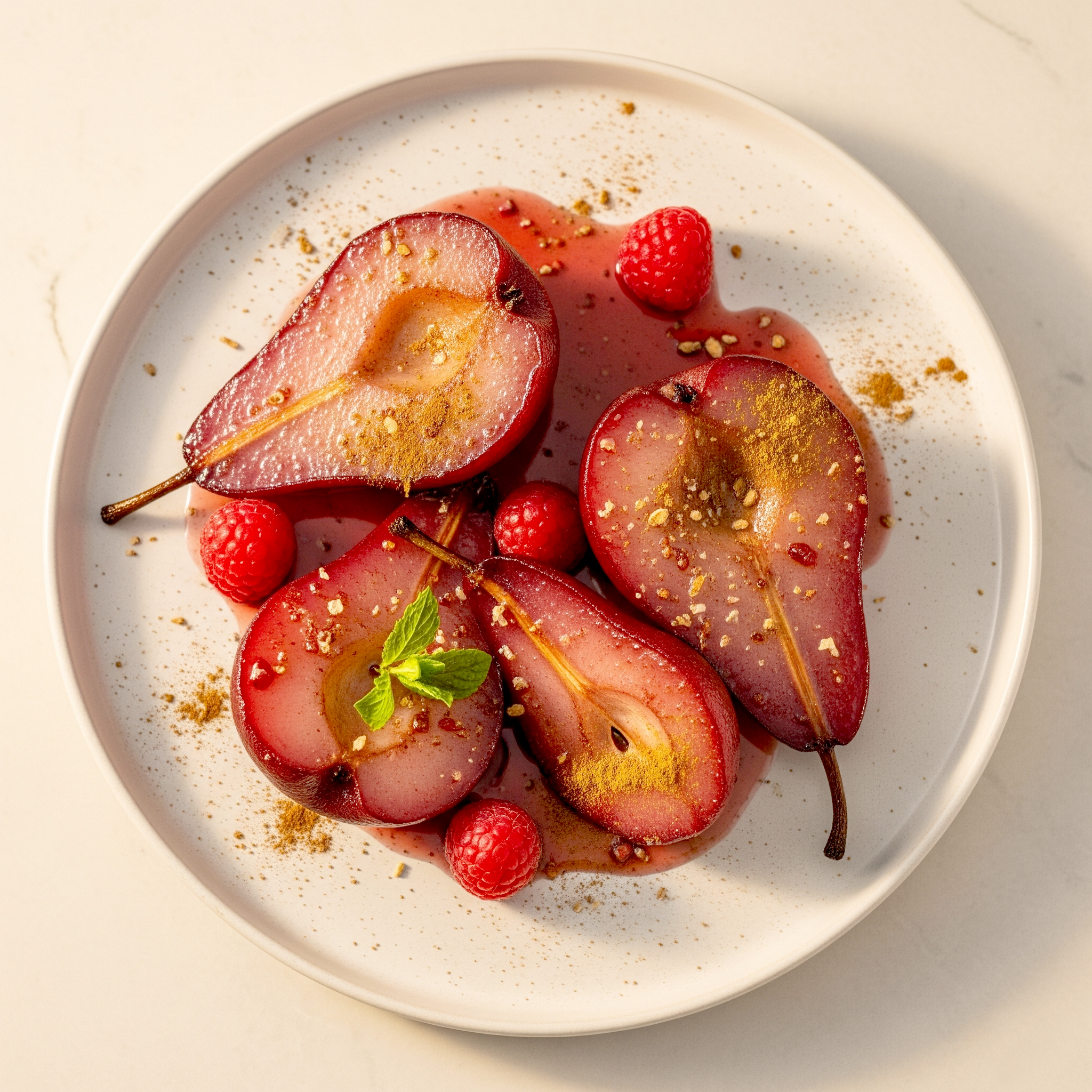 🍐 Peras al Vino Tinto y Canela en Airfryer con Toque de Frambuesas