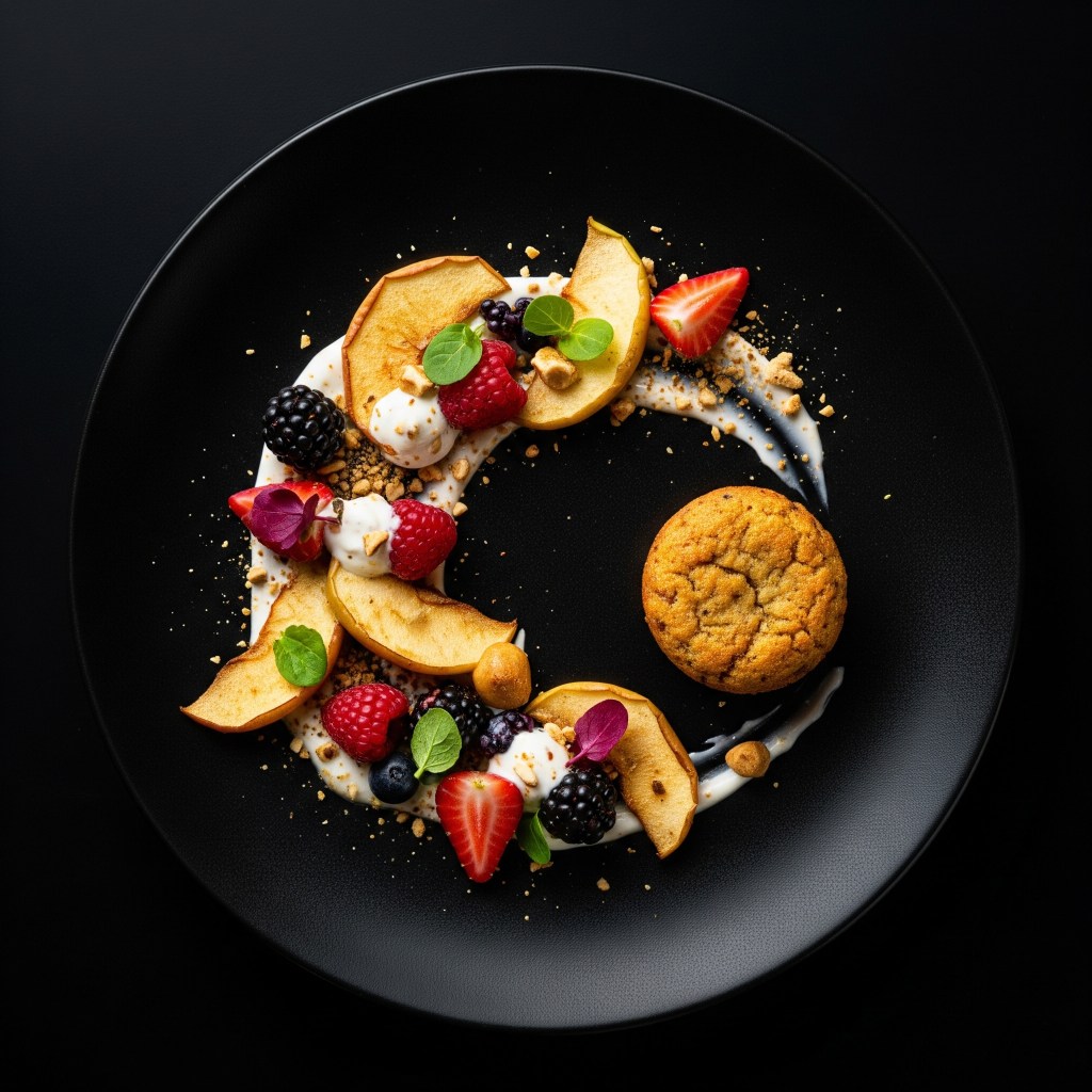 🍏 Crumble de Manzana y Bayas con Muffins Proteicos de Vainilla y Yogur Vegano Especiado