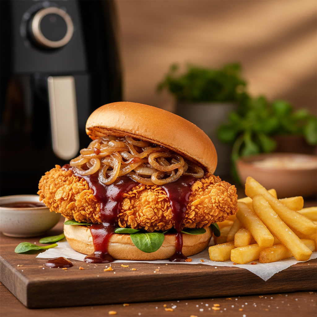 🍗 BBQ-Crispy Chicken Burger: El Menú Completo en Airfryer