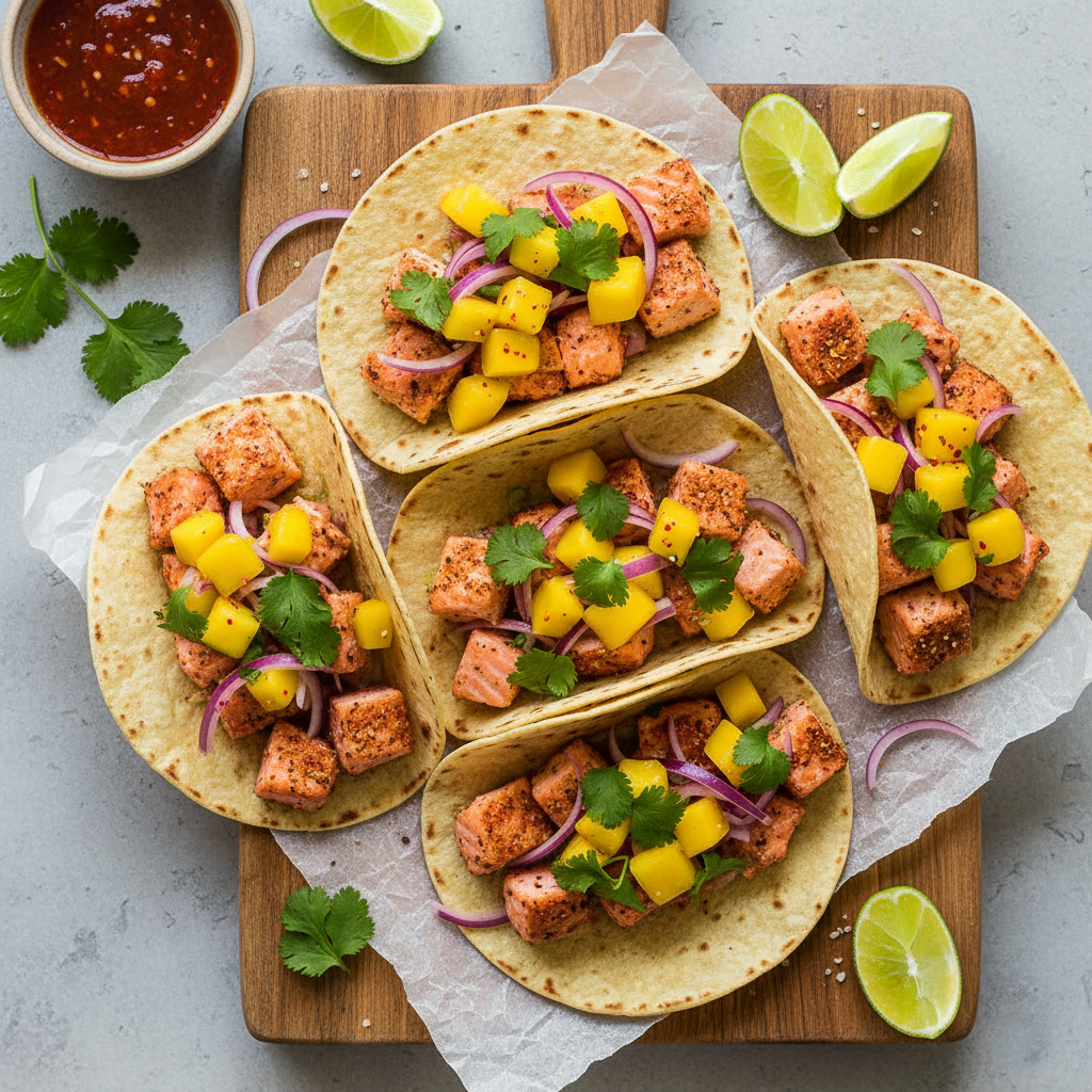🌮 Tacos de Salmón «Tropical» en AirFryer: Cena Ligera en 10 Minutos