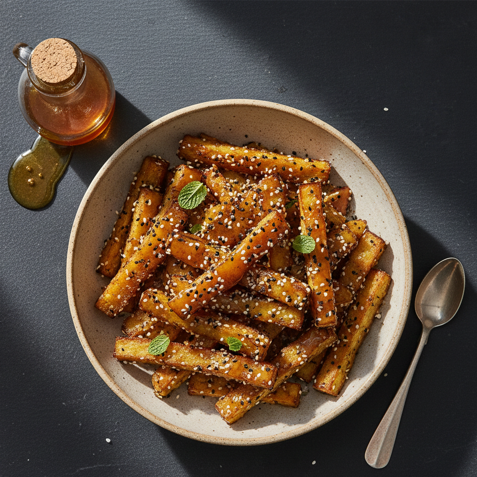 🍆 Berenjenas «fritas» con miel de caña